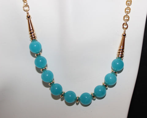 aqua blue chalcedony and gold necklace