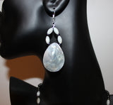 teardrop mother of pearl pendant beads, black seed beads sterling necklace and earrings