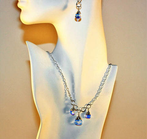 swarovski briolette crystals and sterling chain necklace and earring set