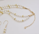 white swarovski pearls and crystal rondelles gold filled necklace and earring set