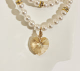 white swarovski pearls and crystal rondelles gold filled necklace and earring set