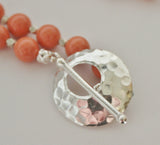 silver hammered rose pendant and lentil beads with swarovski coral pearls necklace and earrings
