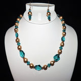 swarovski blue green  indicolite crystal and gold necklace and earring set