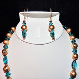 swarovski blue green  indicolite crystal and gold necklace and earring set
