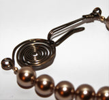 bronze crystal pearls & dark bronze wirework necklace and earrings