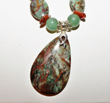 african green opal pendant and beads with aventurine red agate on sterling set