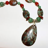 african green opal pendant and beads with aventurine red agate on sterling set