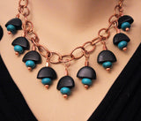 matte black obsidian & turquoise with copper chain necklace and earring set