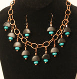 matte black obsidian & turquoise with copper chain necklace and earring set