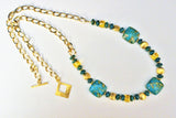 designer mosaic turquoise, citrine and gold vermeil necklace on gold chain