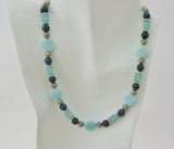 amazonite, azurite and swarovski crystal with pewter necklace and earring set