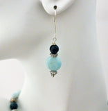 amazonite, azurite and swarovski crystal with pewter necklace and earring set