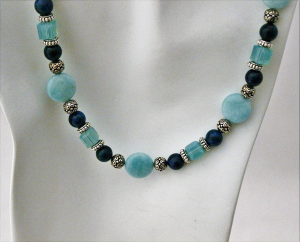 Amazonite, Azurite and Swarovski Crystal with Pewter Necklace and Earr ...