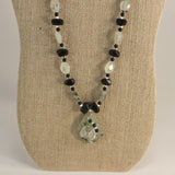 prehnite faceted trapezoid pendant and oval beads, black onyx and sterling necklace
