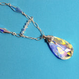 swarovski ab crystal teardrop pendant with ab crystals on sterling chain