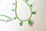 swarovski peridot crystals lime seed beads and silver filled beads and clasp