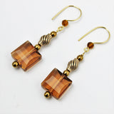 swarovski light smoked stairway bead earrings with bronze and gold filled