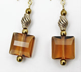 swarovski light smoked stairway bead earrings with bronze and gold filled