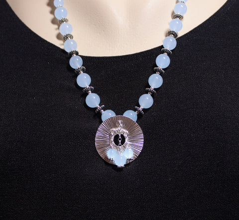 light blue chalcedony and silver necklace