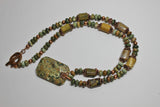 multi-color rhyolite gemstone pendant and beads with copper necklace