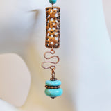 turquoise and copper wire design dangle earrings