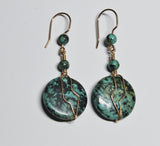 african turquoise (jasper) and bronze wire wrapped earrings