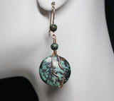 african turquoise (jasper) and bronze wire wrapped earrings
