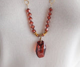 swarovski red magma pendant and crystals gold vermeil necklace