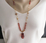 swarovski red magma pendant and crystals gold vermeil necklace