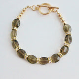 smoky quartz gemstone and swarovski crystal rondelles gold filled bracelet
