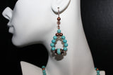 turquoise coral fossil riverstone beads with copper earrings on rose gold filled earwires