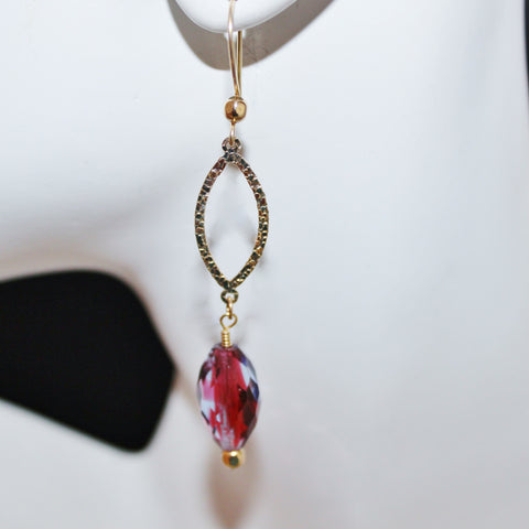 ruby and light sapphire czech faceted ovals and gold filled earrings