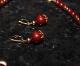 bordeaux swarovski crystal pearls and gold necklace and earring set