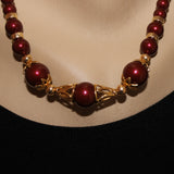 bordeaux swarovski crystal pearls and gold necklace and earring set