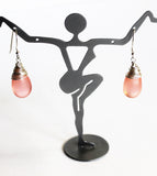 pink matte czech glass briolettes and sterling drop earrings