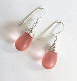 pink matte czech glass briolettes and sterling drop earrings