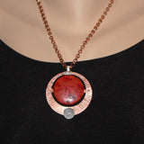 red coral copper and silver pendant on copper chain