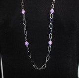 long necklace with large oval link silver filled chain and light amethyst gemstone beads