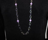 long necklace with large oval link silver filled chain and light amethyst gemstone beads