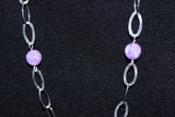long necklace with large oval link silver filled chain and light amethyst gemstone beads