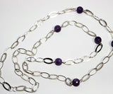 long necklace with large oval link silver filled chain and light amethyst gemstone beads
