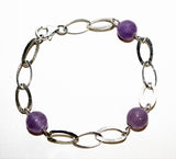 large oval link silver filled chain with light amethyst gemstone beads bracelet