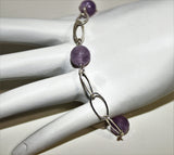 large oval link silver filled chain with light amethyst gemstone beads bracelet