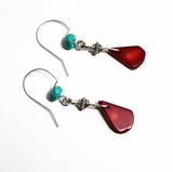 deep red coral teardrop beads with turquoise rondelle and sterling earrings