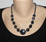dark blue dumortierite gemstone beads and gold filled necklace set