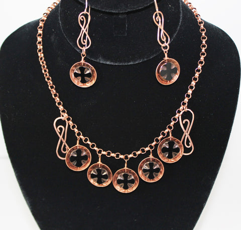 handcrafted copper domes with czech disc beads on copper chain necklace and earrings set