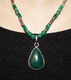 native american green onyx pendant and beads with sterling necklace