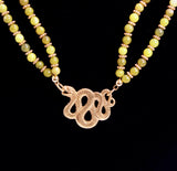 bronze snake pendant with lemon jade beads on bronze chain
