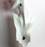 swarovski green teardrop gold filled wrapped pendant necklace set