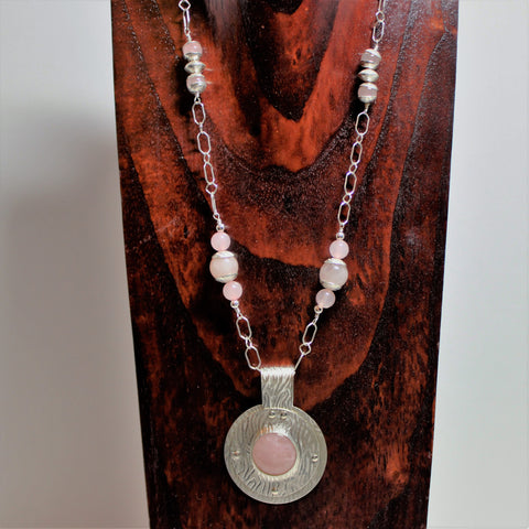 rose quartz and sterling pendant chain necklace